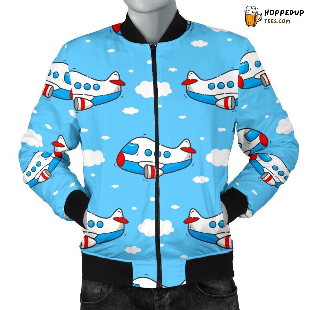 Airplane Skyward Flight Display Men’s Bomber Jacket Aviation Design Art Tribute