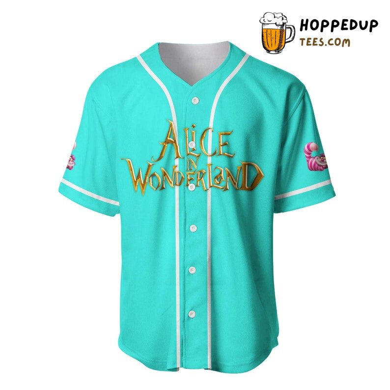 Alice In Wonderland All Over Print Baseball Jersey Turquoise Unisex Jersey Shirt