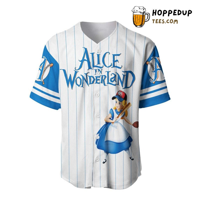 Alice In Wonderland All Over Print Pinstripe Baseball Jersey White Unisex Jersey Shirt