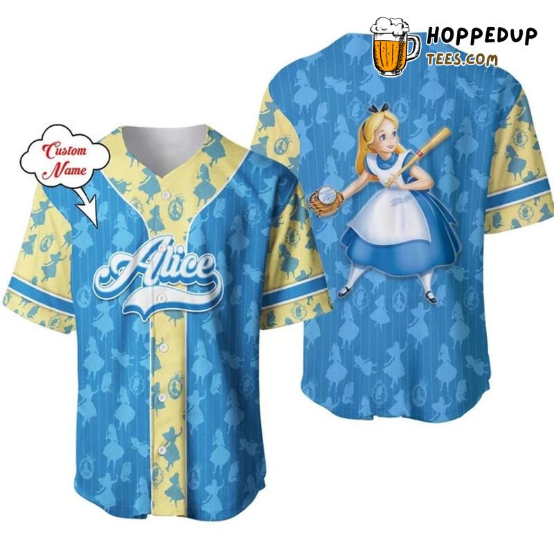 Alice in Wonderland Blue 3D Pinstripe Baseball Jersey Unique