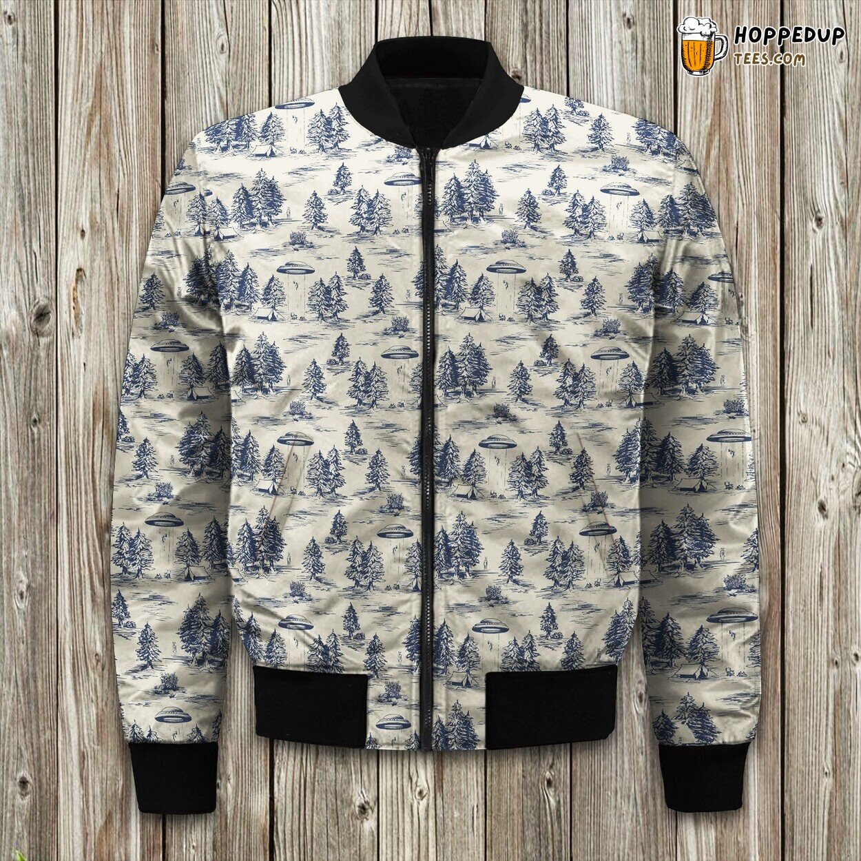 Alien Abduction Scene Bomber Jacket Winter’s Galactic Mysteries in Fabric