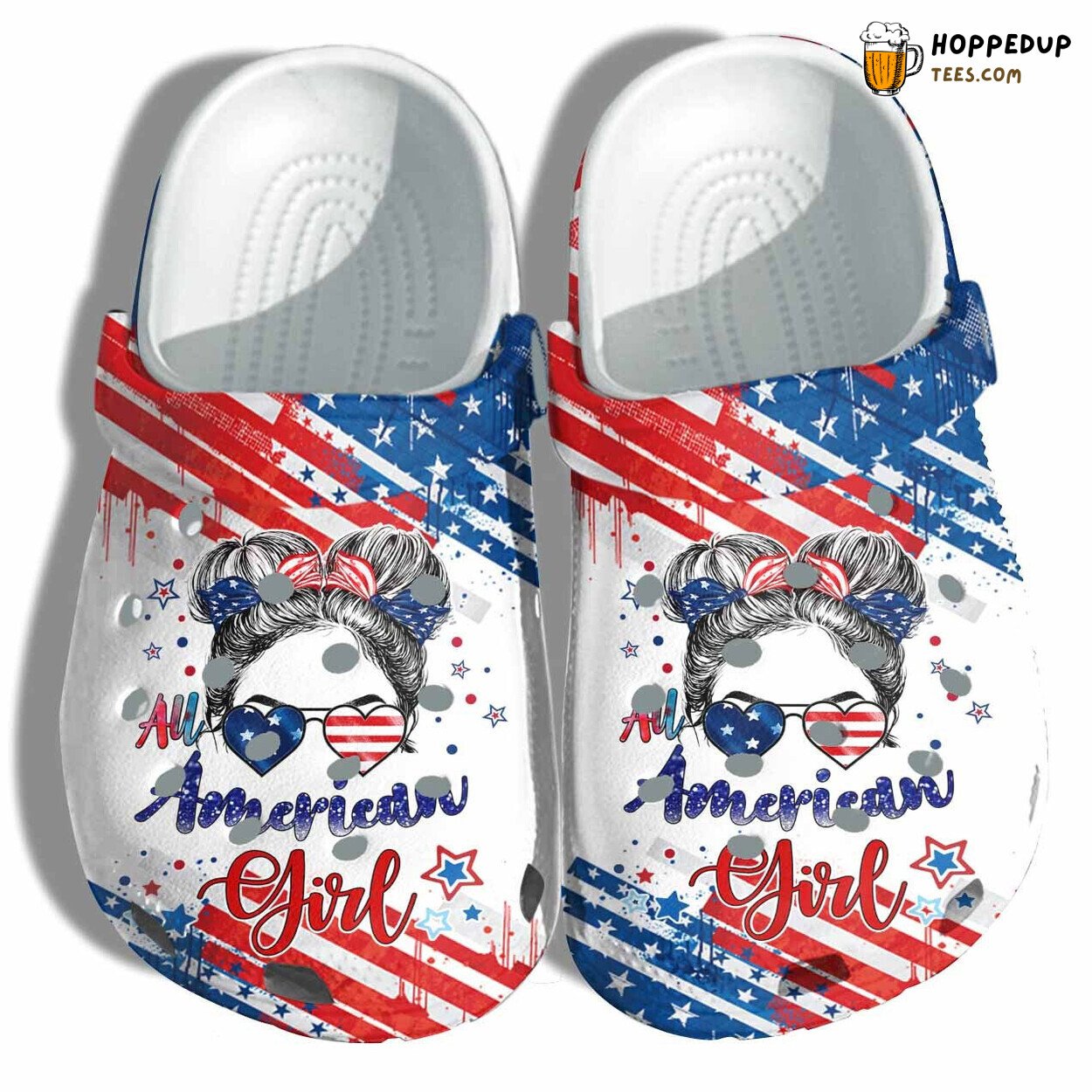 All American Girl Flag Women Messy Bun 4th July Birthday Shoes