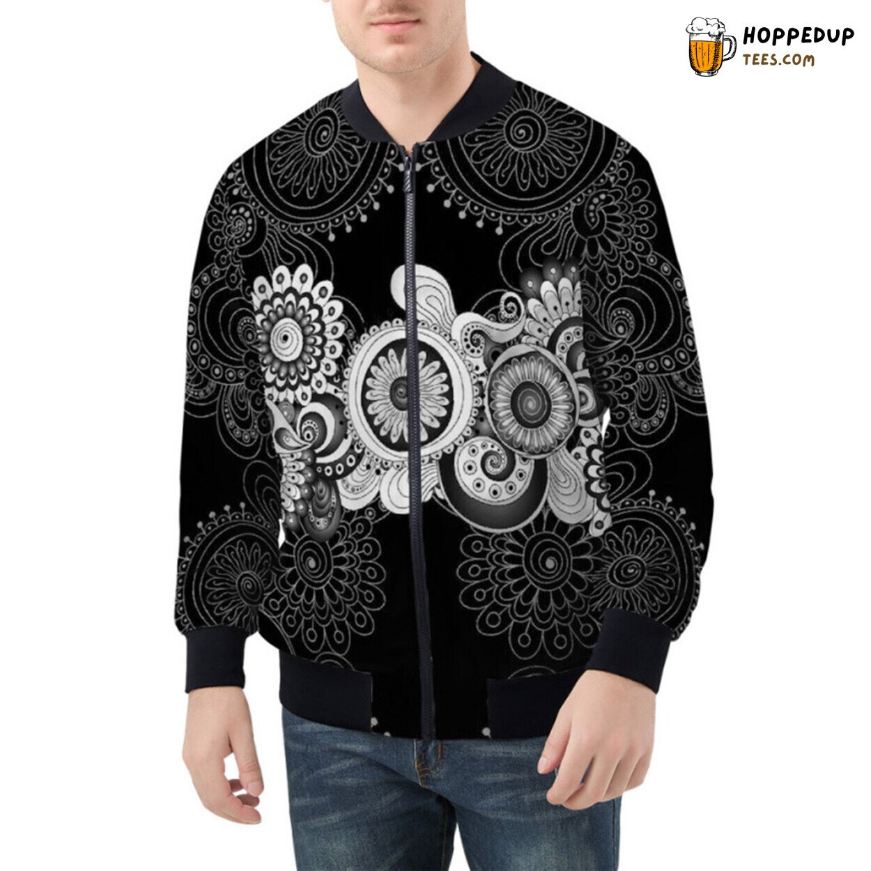 Alluring Paisley Patterns in Henna Mehndi Ornamental Design Bomber Jacket
