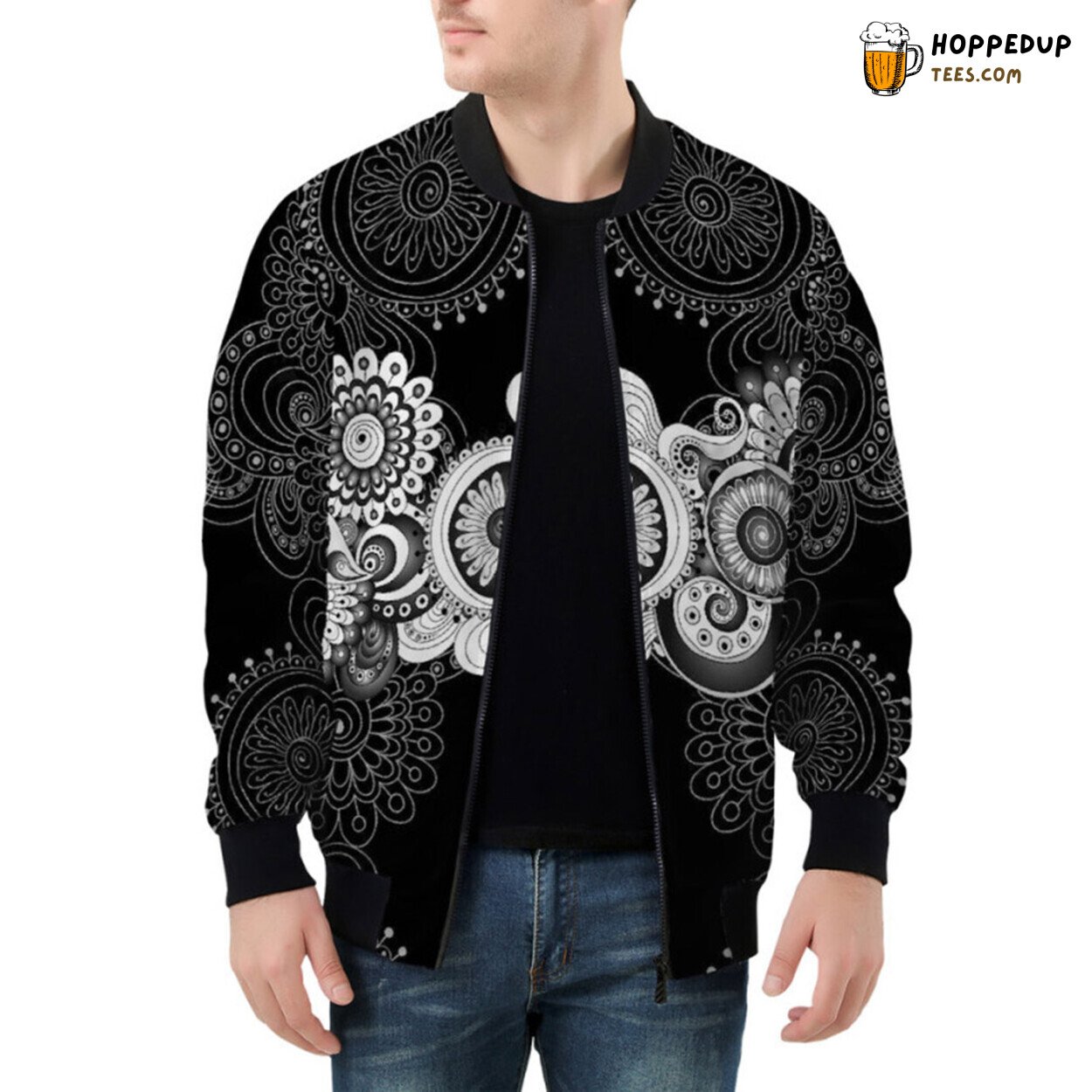 Alluring Paisley Patterns in Henna Mehndi Ornamental Design Bomber Jacket