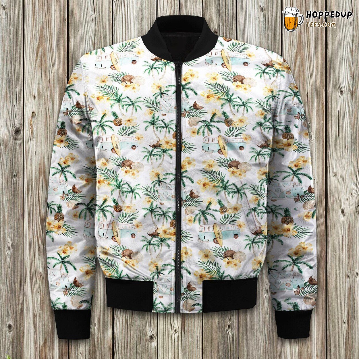 Aloha Spirit Inspired Bomber Jacket Tropical Winter Waves in Fashionable Hue