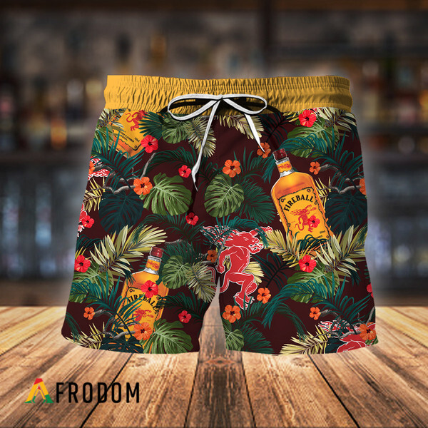 Aloha Summer Flowers Fireball Whiskey Hawaiian Shorts HU