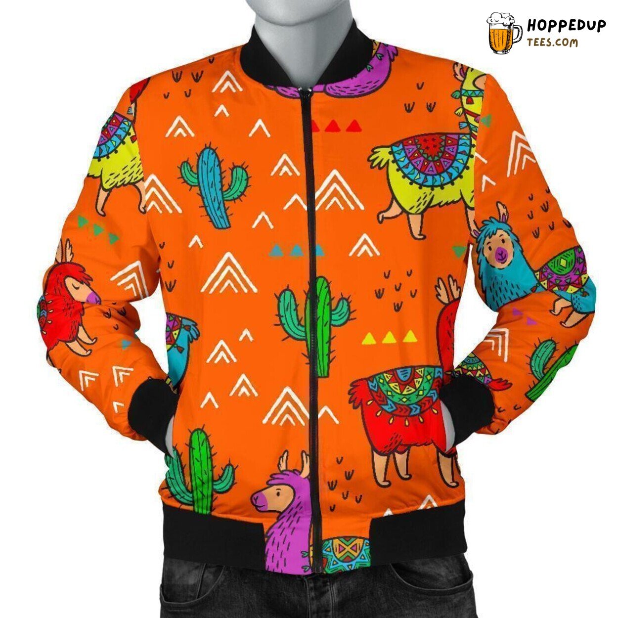 Alpaca Amongst Cacti Men’s Bomber Jacket Unique Essence Pattern Design Art
