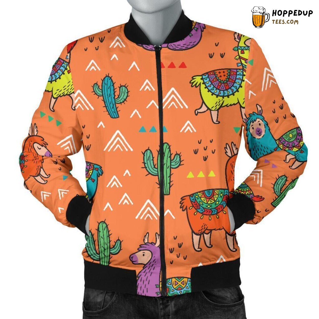 Alpaca Cactus Pattern Print Men’s Bomber Jacket Unique Style