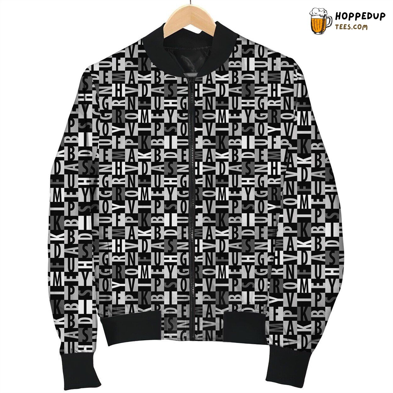 Alpha Black And White Letters Bomber Jacket
