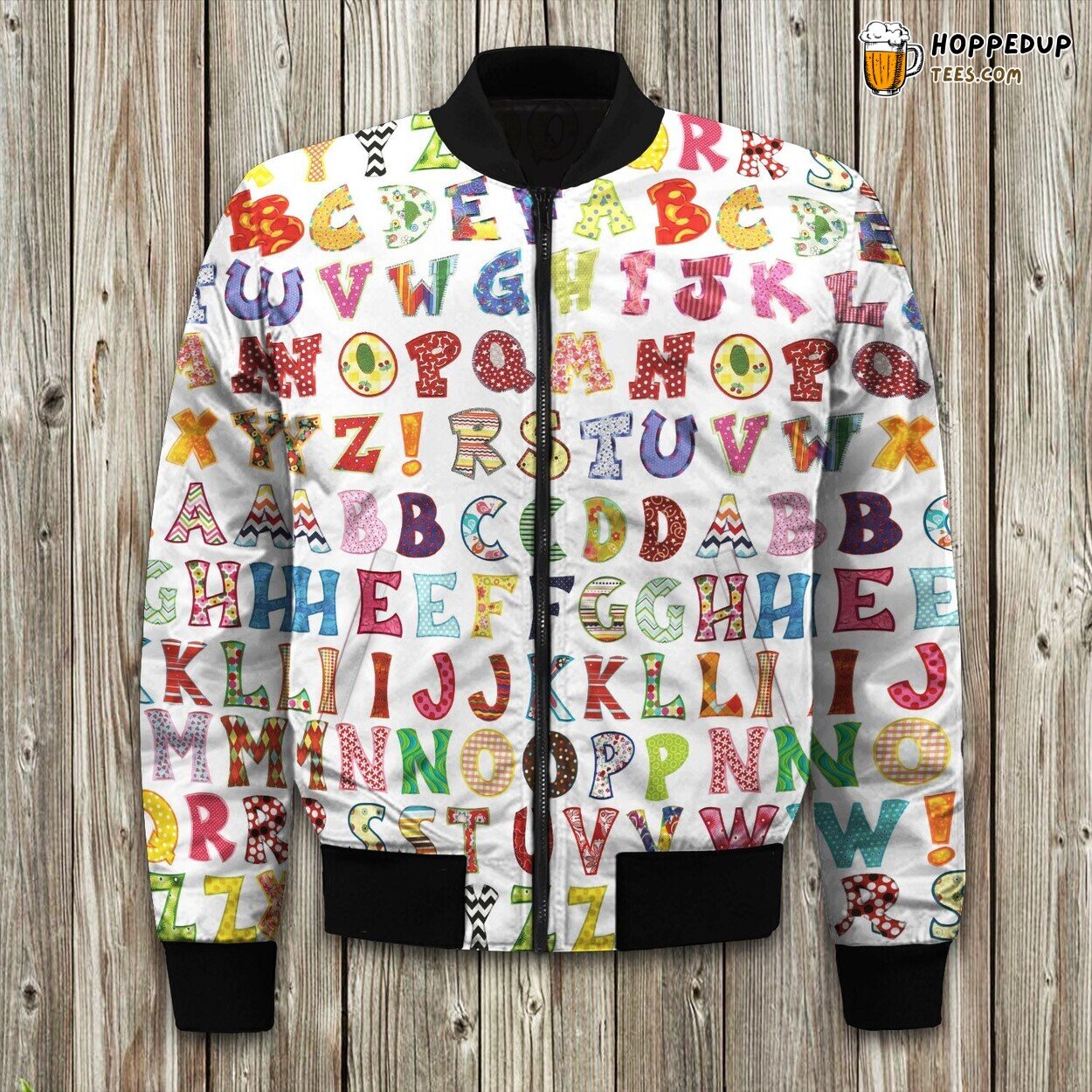 Alphabet Blocks Pattern Winter Bomber Jacket Tailored Unique Craftsmanship
