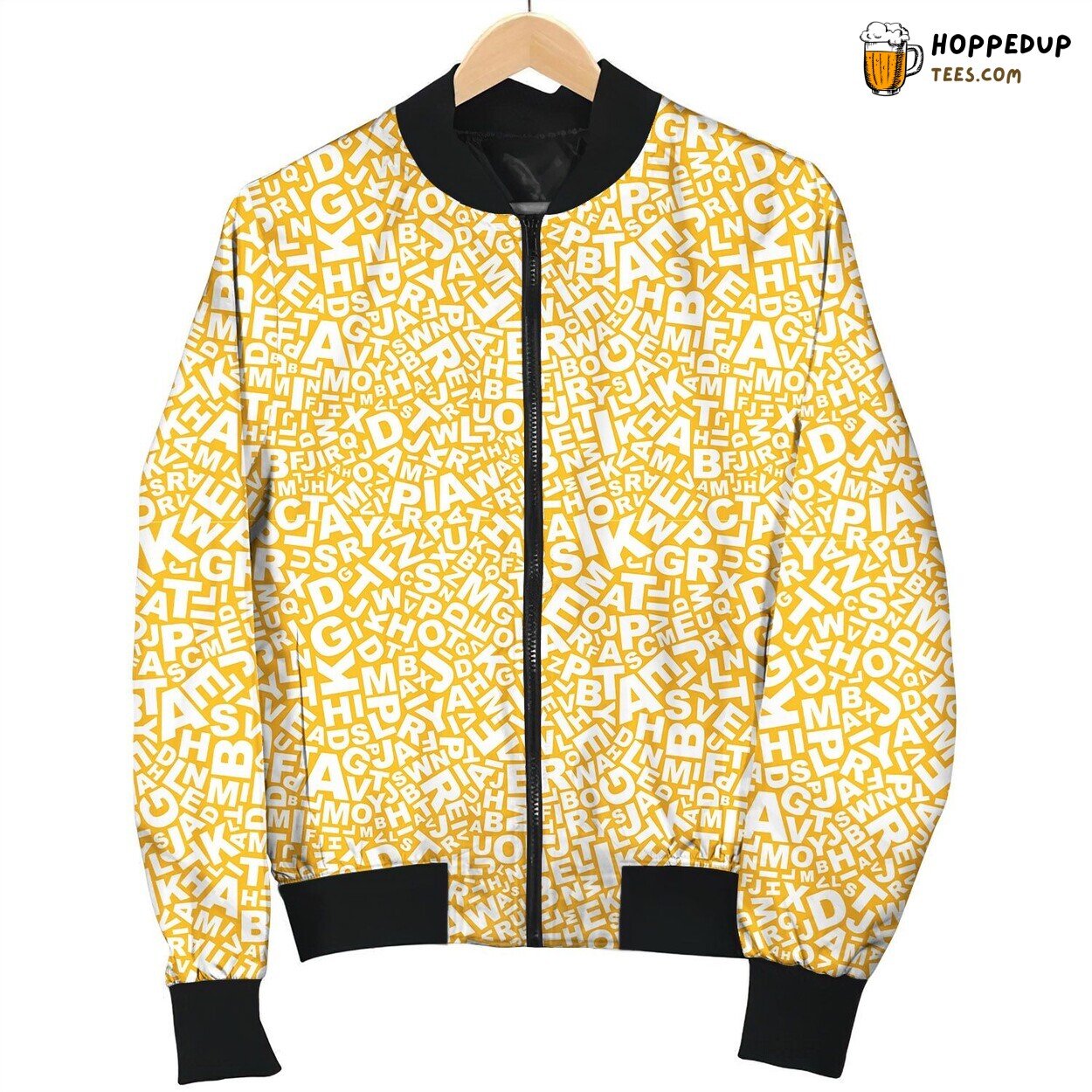 Alphabet Yellow Background Bomber Jacket