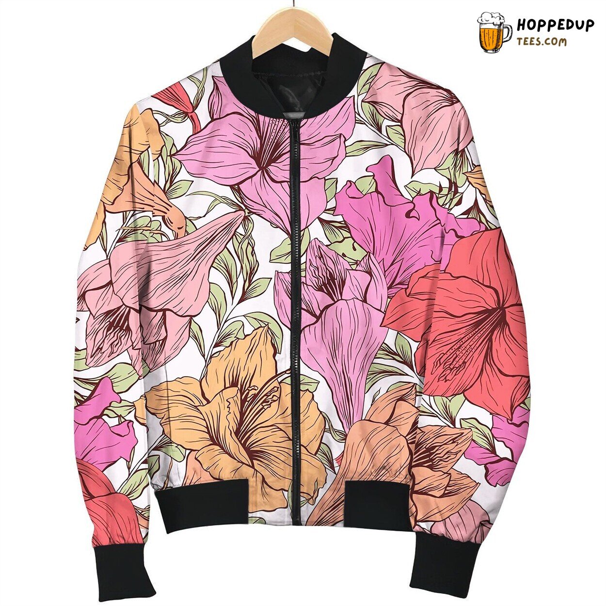 Amaryllis Flower Seamless Floral Bomber Jacket