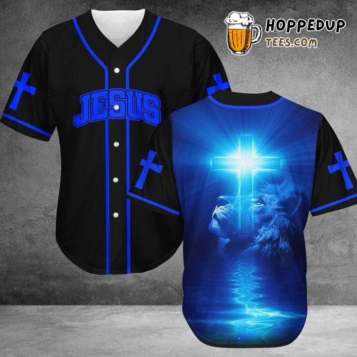 Amazing Jesus Lion King Blue Baseball Tee Jersey Shirts 3D