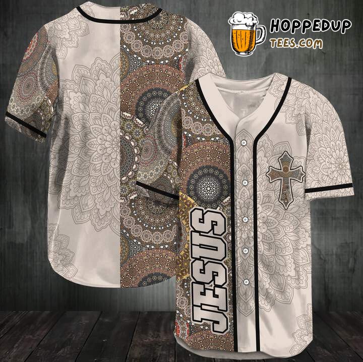 Amazing Jesus Mandala Brown Baseball Tee Jersey Shirts 3D