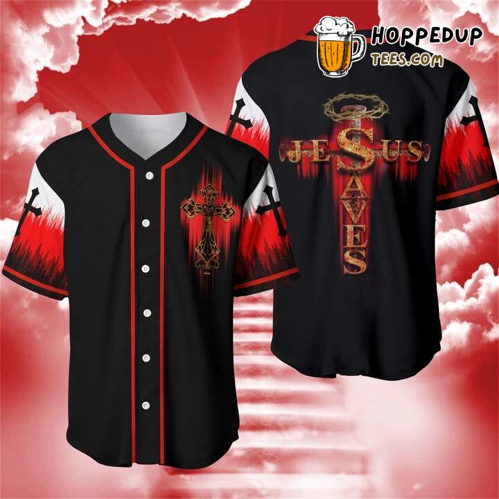 Amazing Jesus Saves Red Black Baseball Tee Jersey Shirts 3D