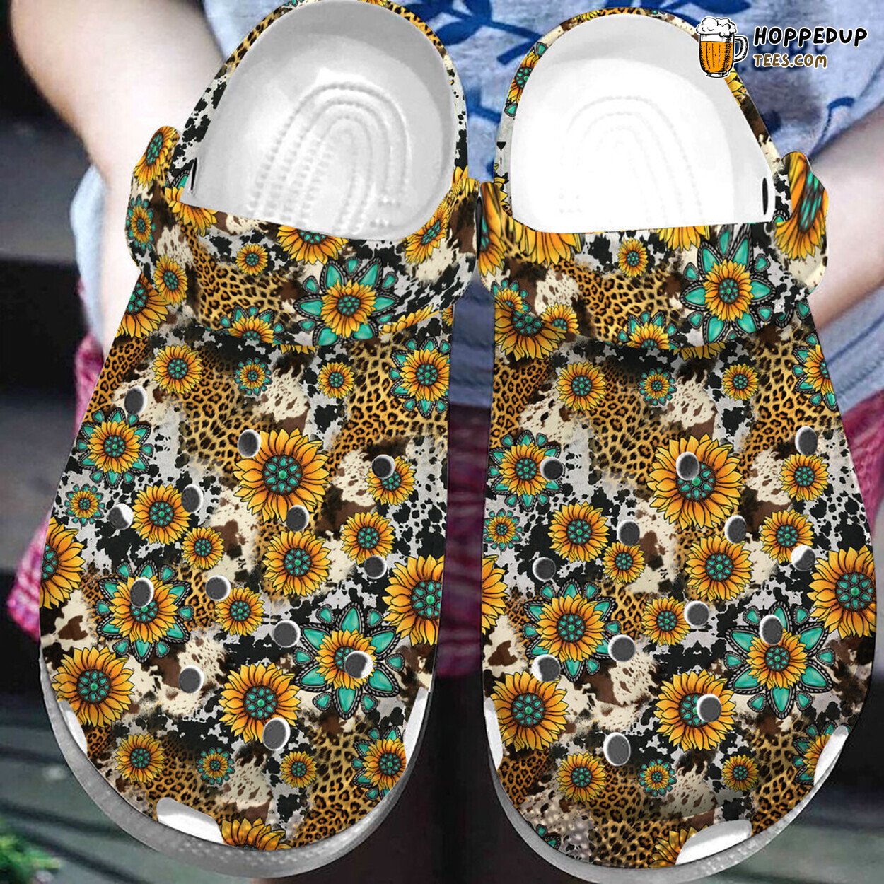 Amazing Turquoise Sunflower Leopards Art Inspired Comfortable Clogs Shoes