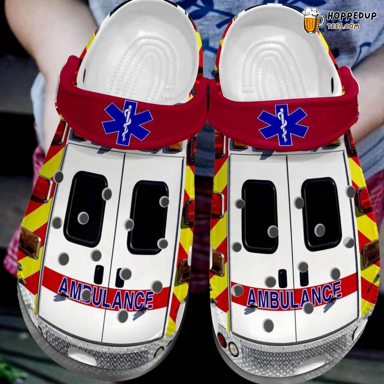 Ambulance Style Themed Rubber Clog Shoes Comfortable Gift for Healthcare Workers