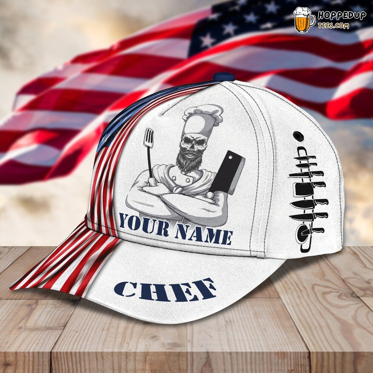 America Culinary Gangster 3D Classic Cap Personalized Name Chef Elegant Design America Culinary Gangster 3D Classic Cap Personalized Name Chef Elegant Design