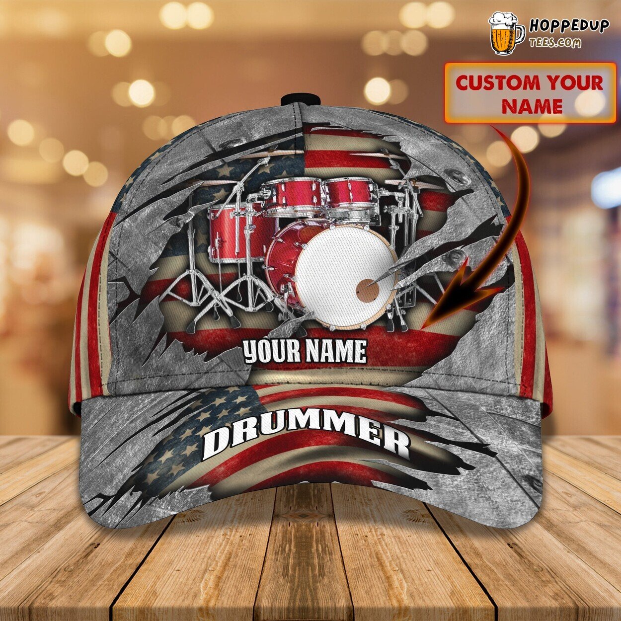 America Flag Drummer 3D Classic Cap Personalized Name Elegant Design