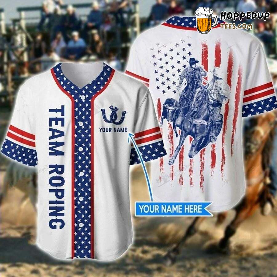 America Team Roping White Baseball Jersey Personalized Unique Design Look