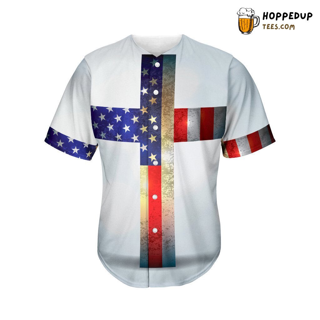 American Christian Cross Flag Baseball Tee Jersey Shirts 3D