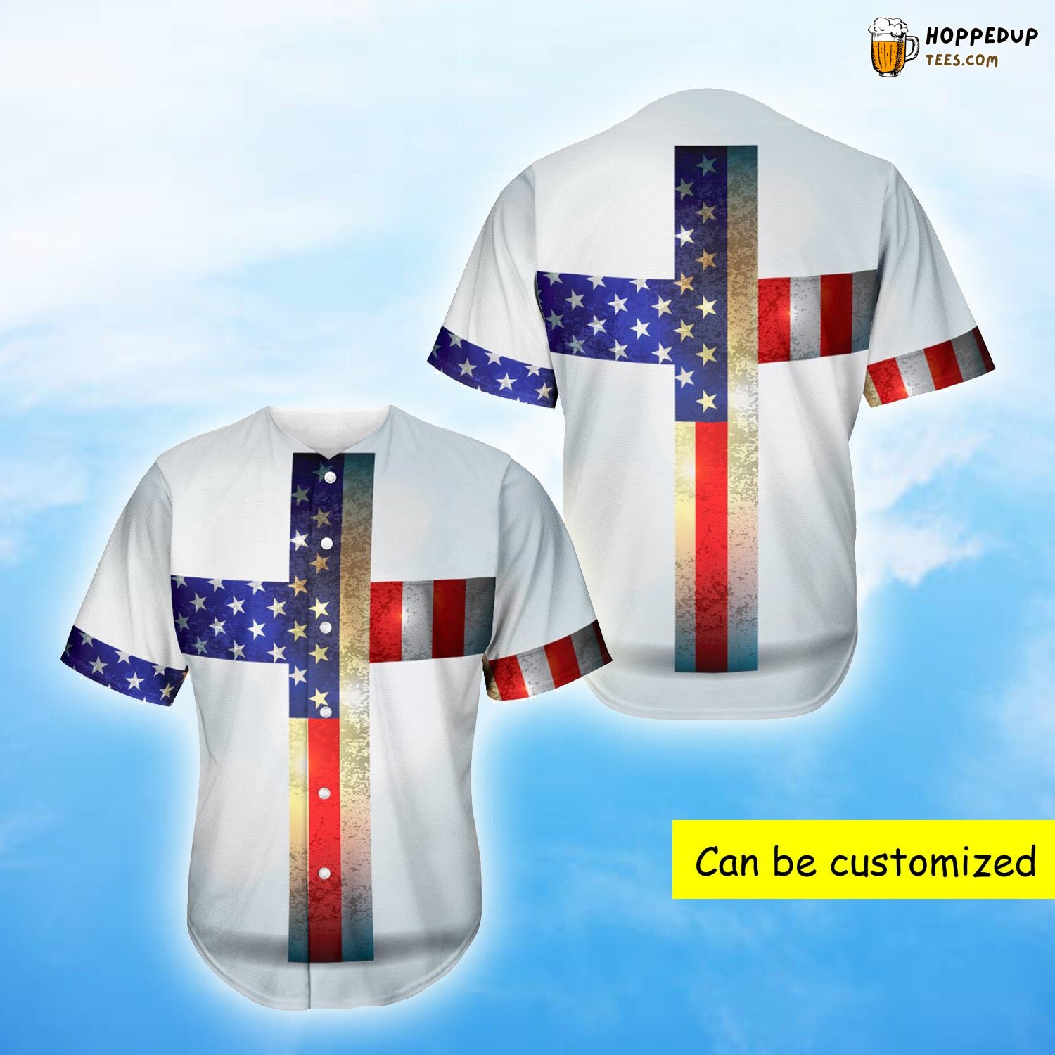 American Christian Cross Flag Baseball Tee Jersey Shirts 3D
