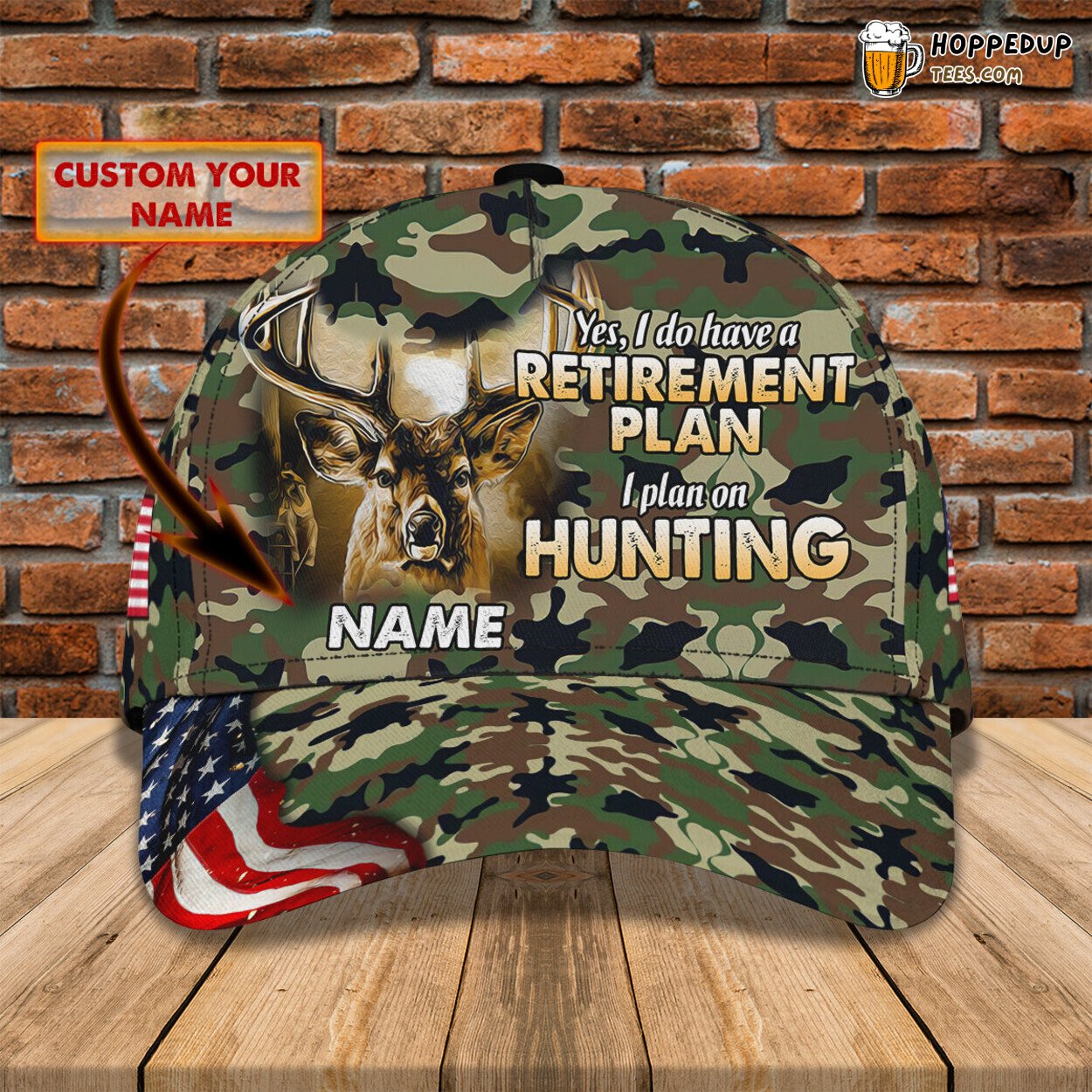 American Deer Hunting Theme 3D Classic Cap Personalized Name Elegant Style