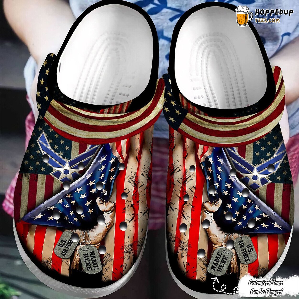American Dog Tag Air Force Personalized Veteran Comfortable Clogs