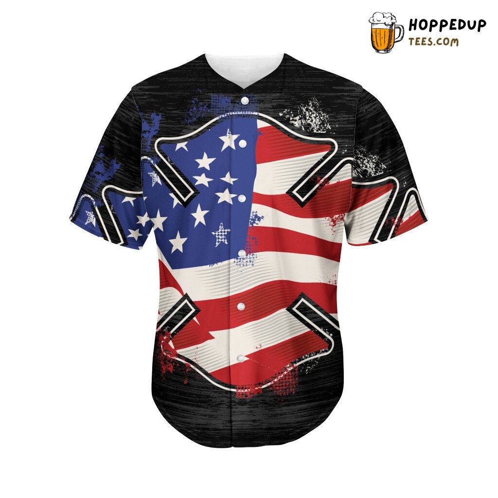 American Firefighter Emblem Patriotic Baseball Tee Jersey Shirts 3D