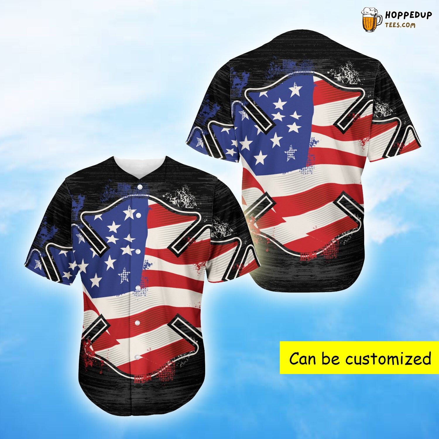 American Firefighter Emblem Patriotic Baseball Tee Jersey Shirts 3D