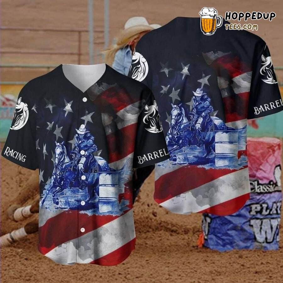 American Flag Barrel Racing Theme Baseball Jersey Distinctive Unique Design