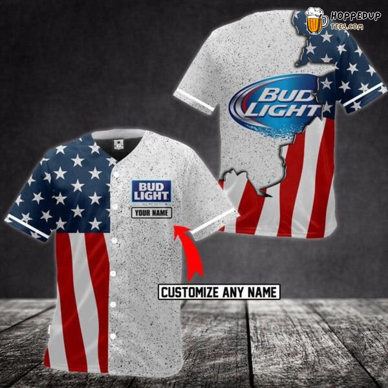American Flag Bud Light Personalized Fan Baseball Jersey Patriotic