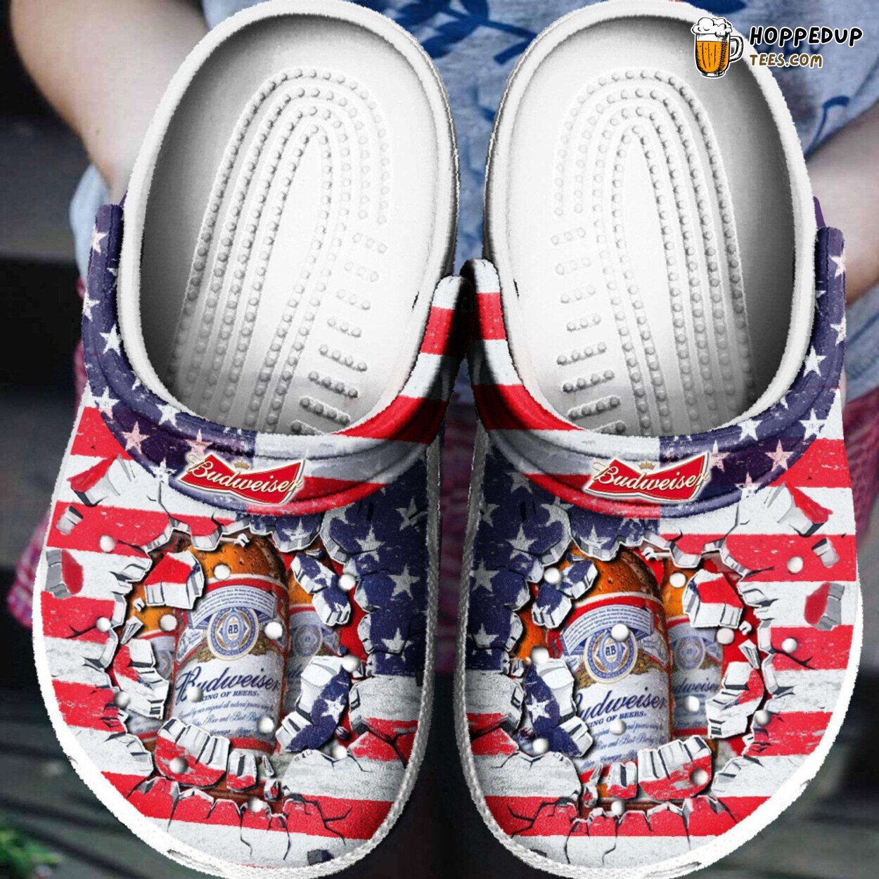 American Flag Budweiser Themed Rubber Clog Shoes Comfortable Footwear
