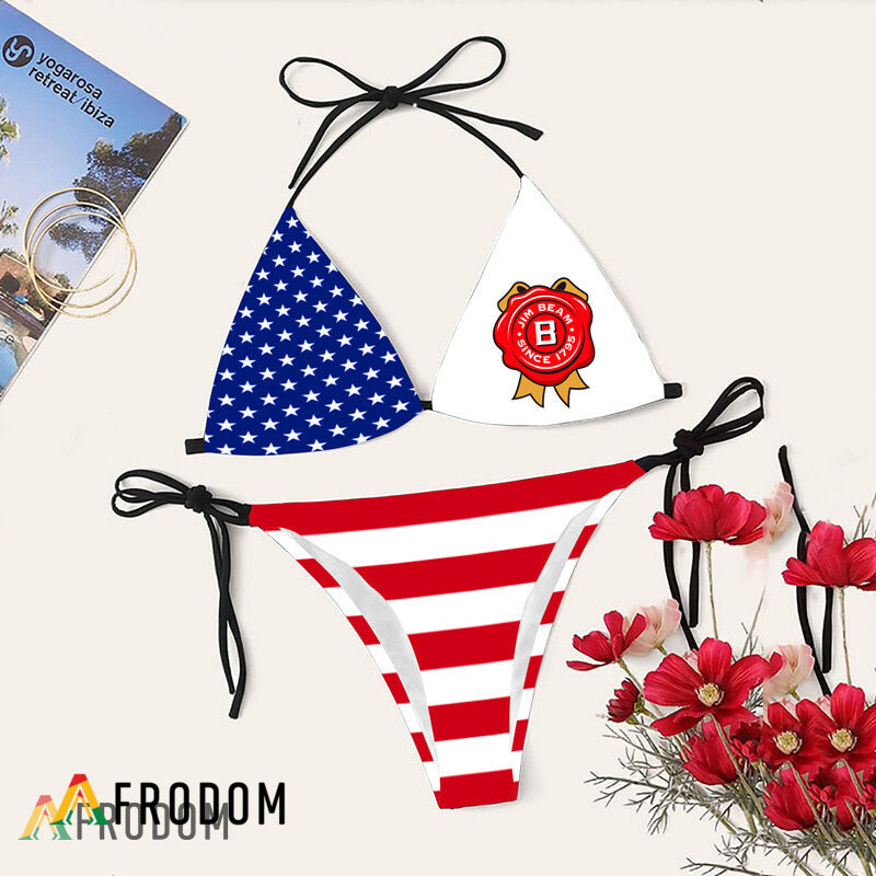 American Flag Jim Beam Bikini Set Swimsuit Beach HU