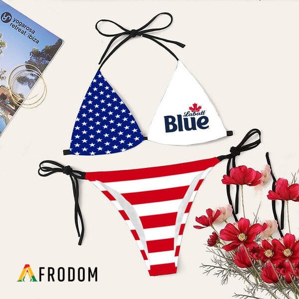 American Flag Labatt Blue Bikini Set Swimsuit Beach HU