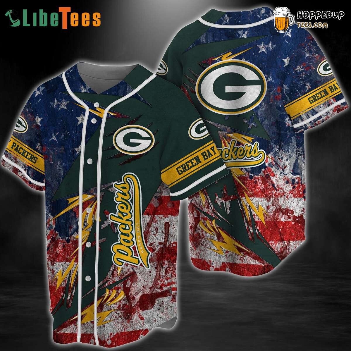 American Flag Logo Green Bay Packers Baseball Jersey Pride Gift