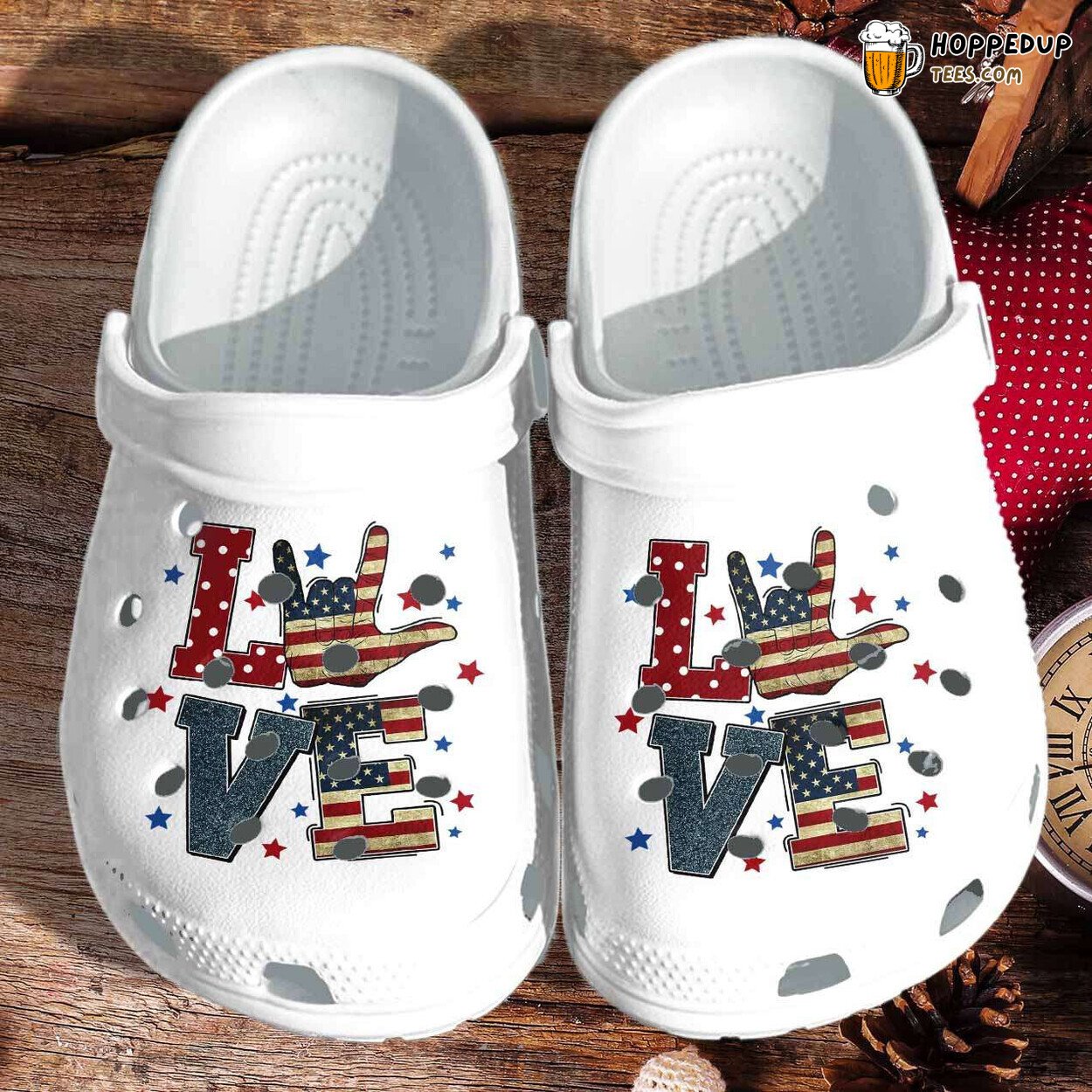 American Flag Love Sign Language 4th July Themed Clogs