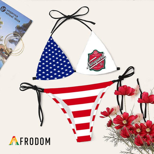 American Flag Narragansett Beer Bikini Set Swimsuit Beach HU