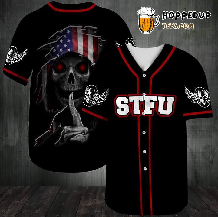 American Flag Skull STFU Message 3D Print Baseball Tee Jersey Shirt Art