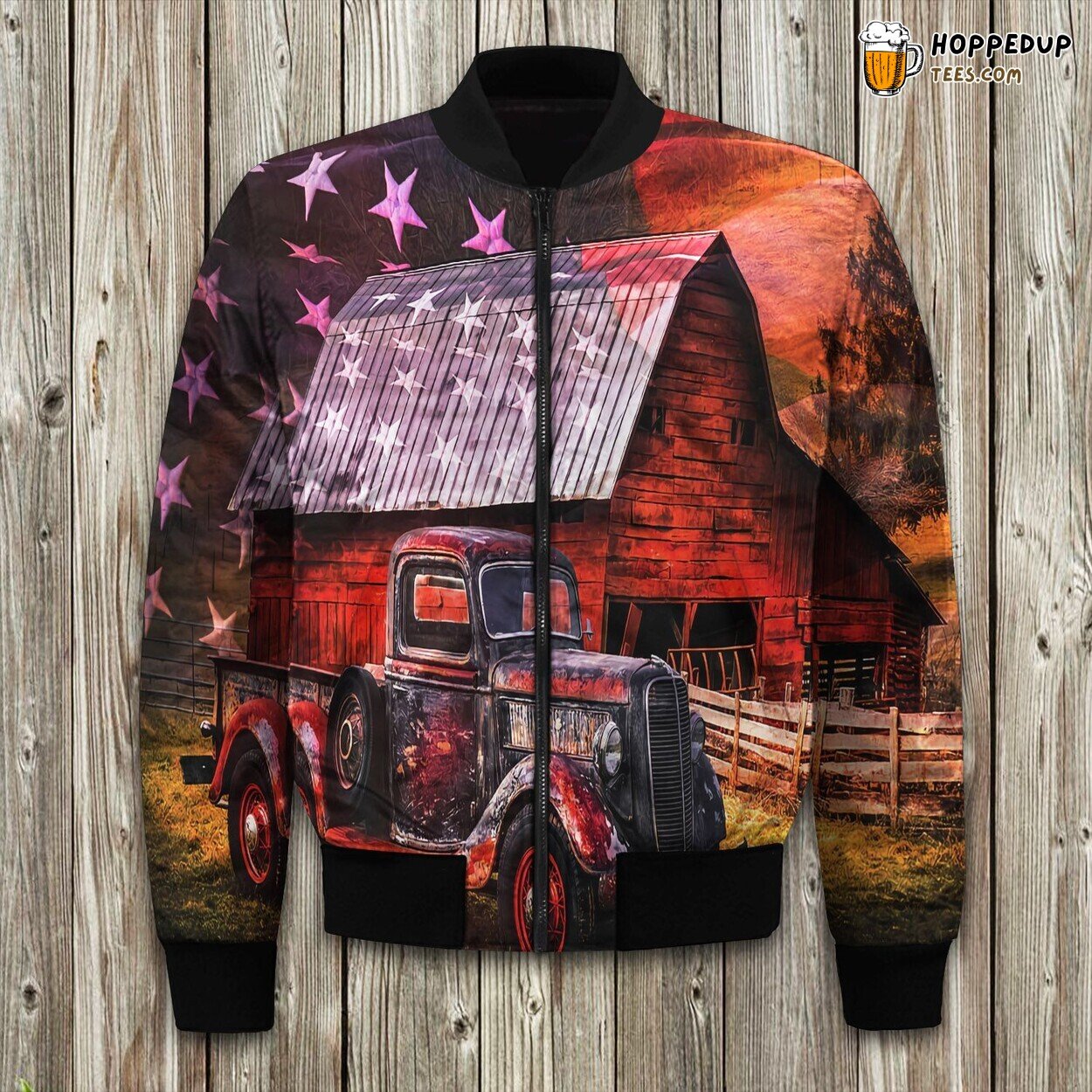 American Flag Truck Farm Bomber Jacket