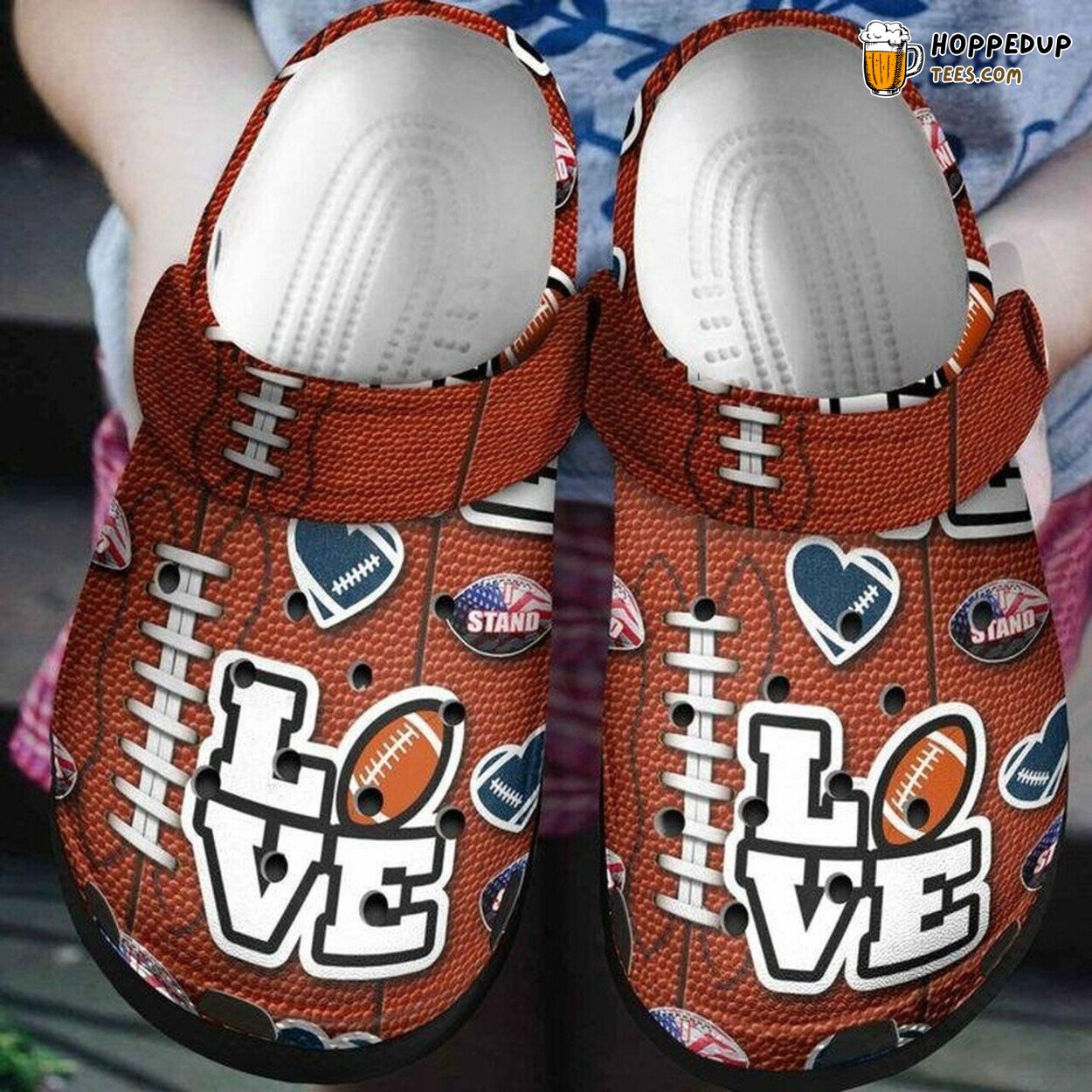 American Football Love Themed Rubber Clog Shoes Comfy Footwear for Sports Fans