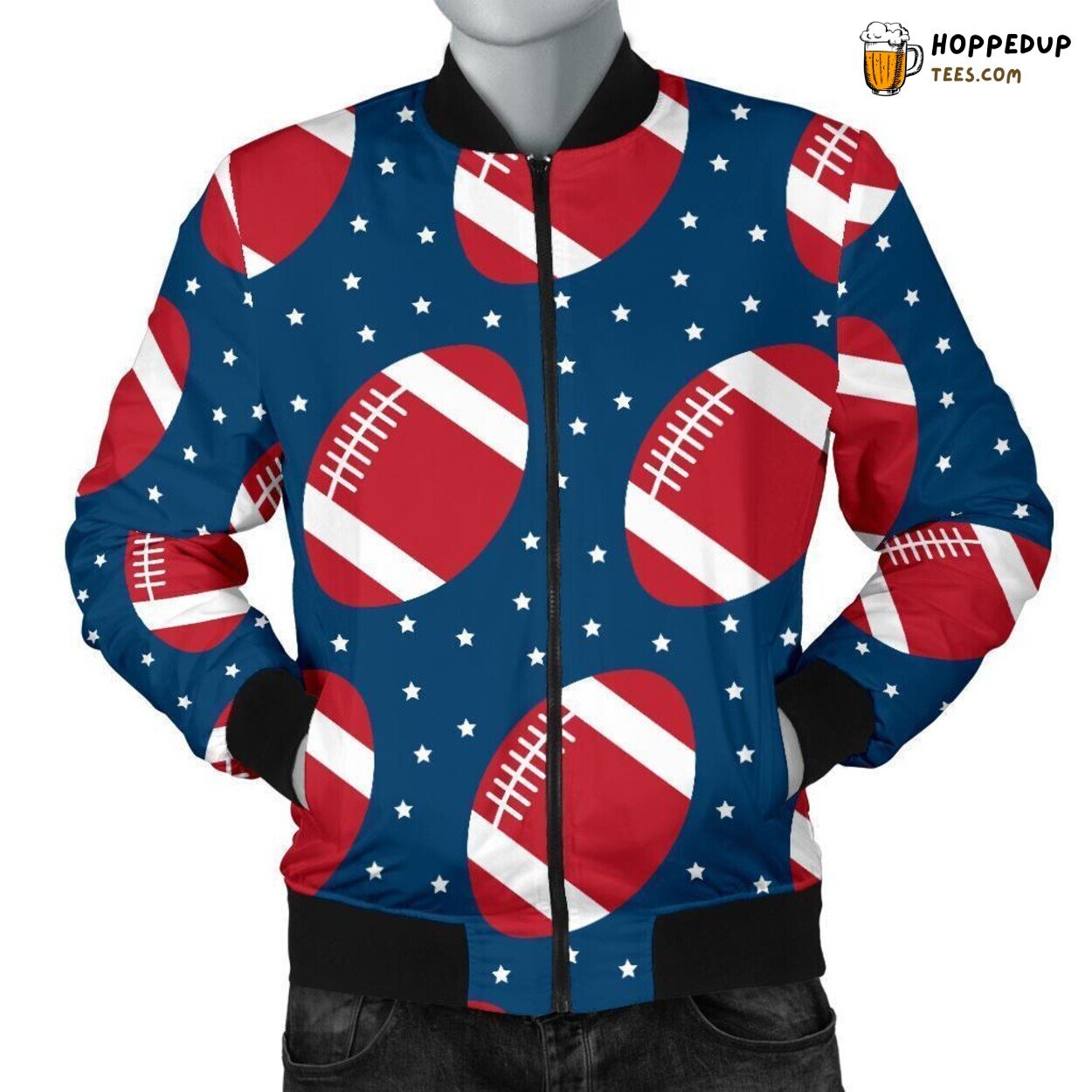 American Football Rugby Ball Print Pattern Men’s Bomber Jacket