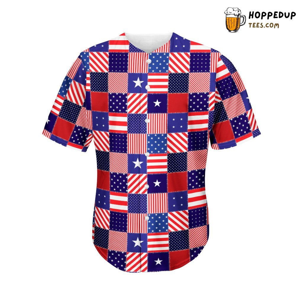 American Patriotic Patchwork Baseball Tee Jersey Shirts 3D