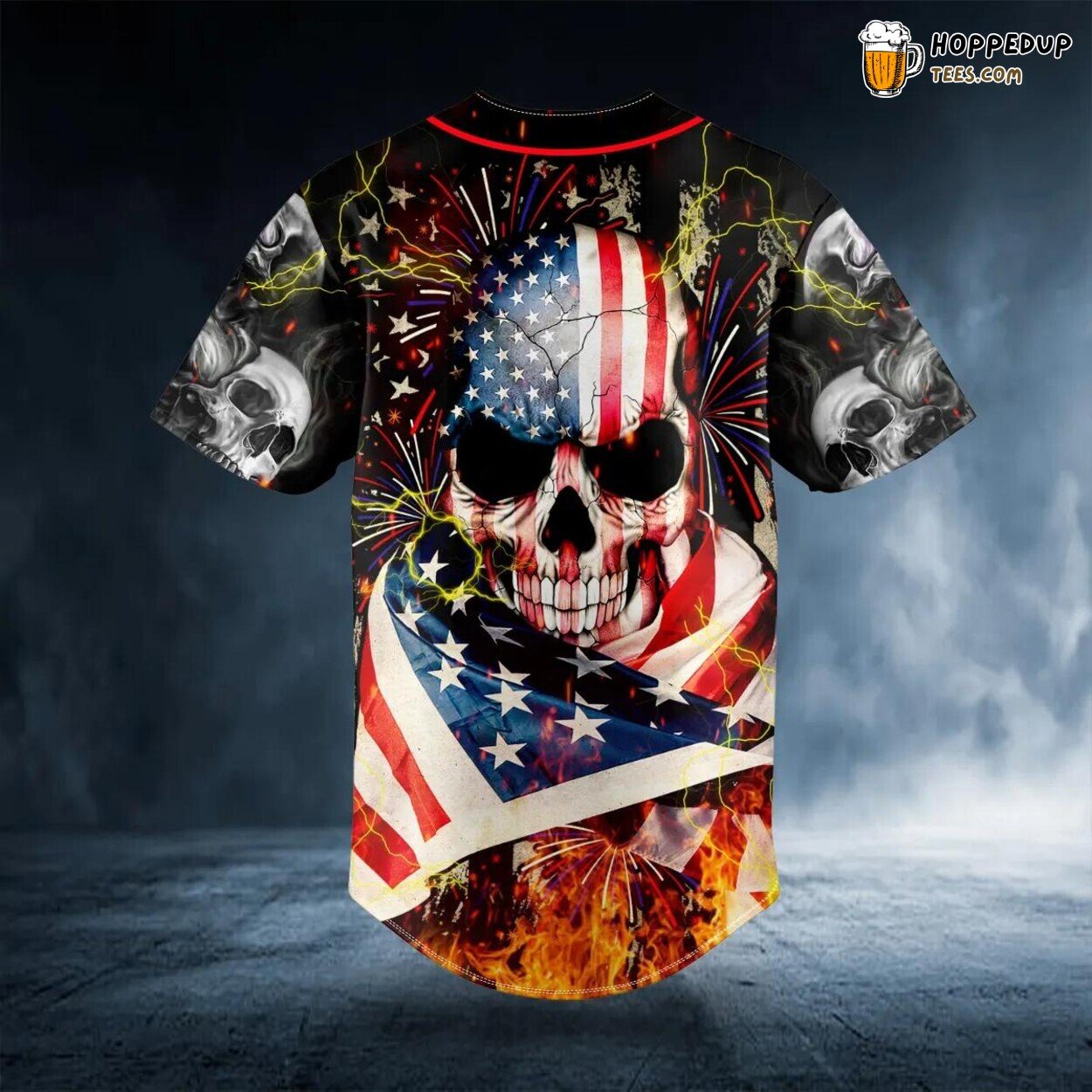 American Pride Lightning Fire Skull Baseball Jersey Viking 3D Print Edition