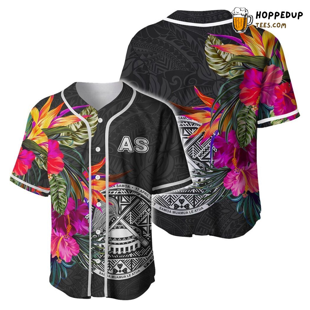 American Samoa Hibiscus Polynesian Pattern Baseball Tee Jersey Shirts 3D