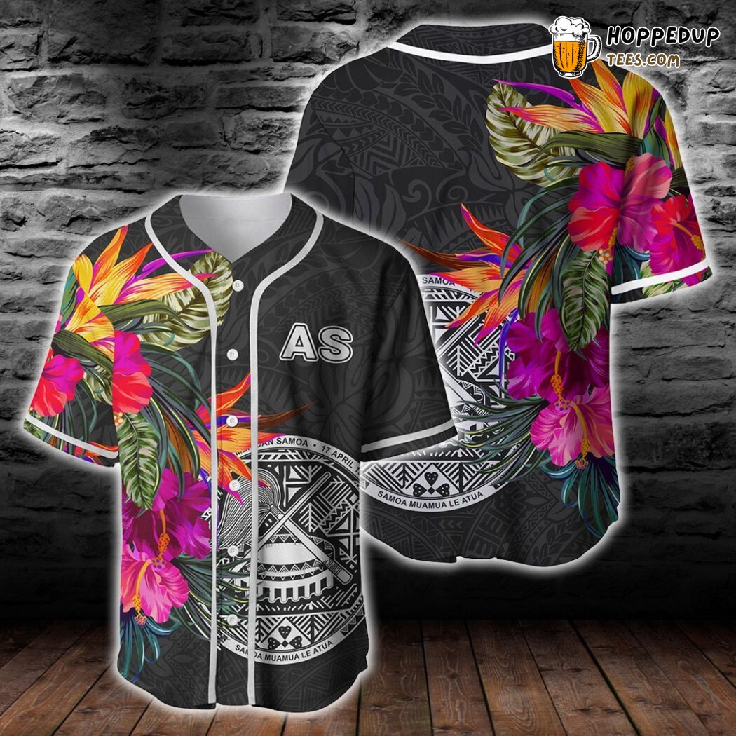 American Samoa Hibiscus Polynesian Pattern Baseball Tee Jersey Shirts 3D