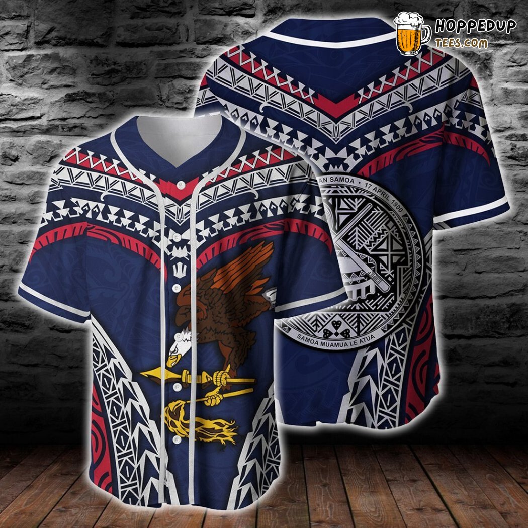 American Samoa Warrior Style Polynesian Pattern Baseball Tee Jersey Shirts 3D