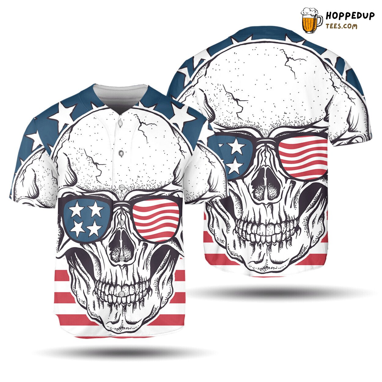 American Skull With Sunglasses Baseball Tee Jersey Shirts 3D
