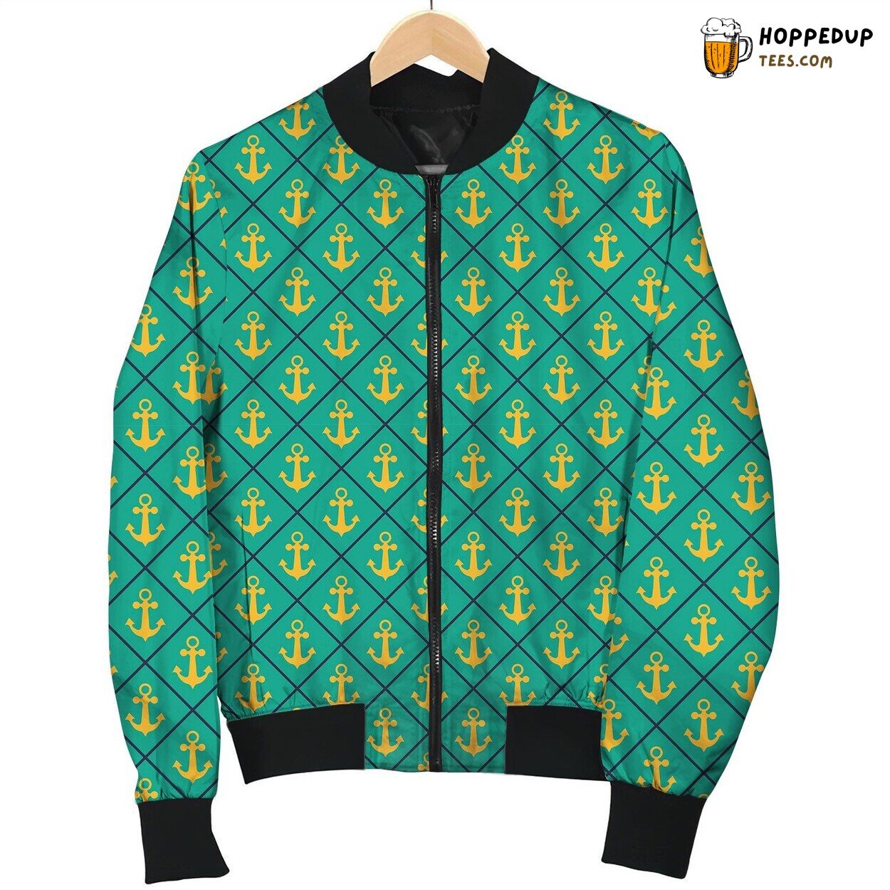 Anchor Green Background Bomber Jacket