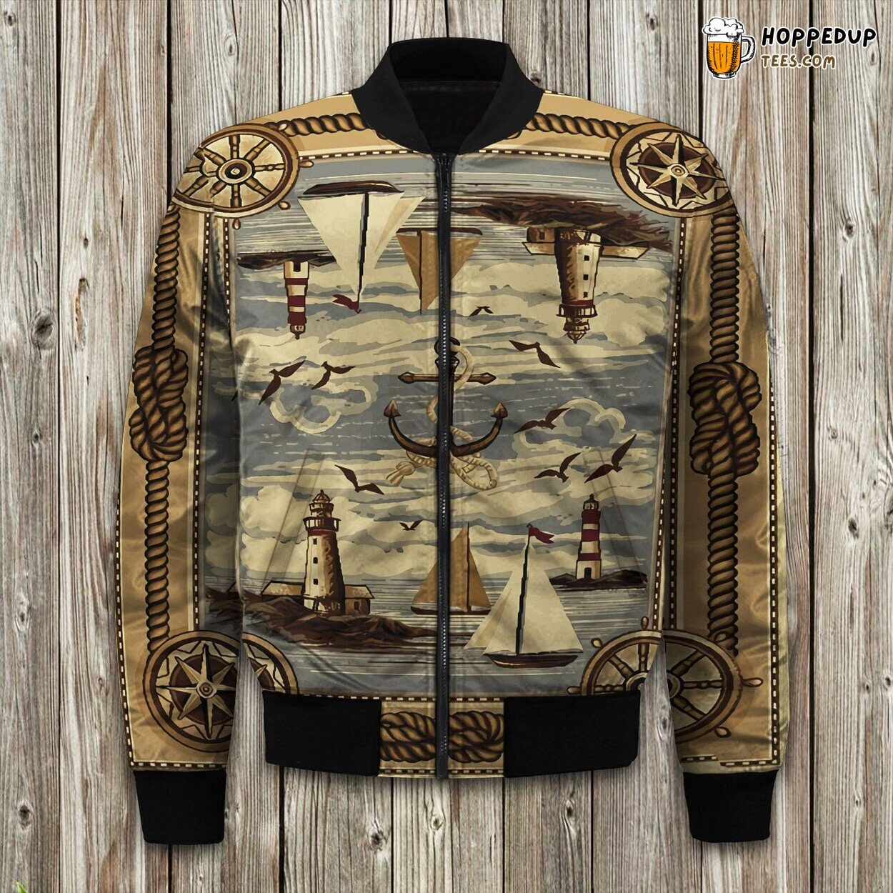 Anchor Sailboat Lighthouse Bomber Jacket